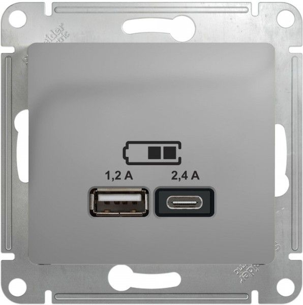 Розетка USB Glossa тип A+C 5В/2.4А 2х5В/1.2А механизм алюм. SE GSL000339 - Фото 2