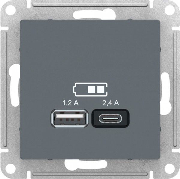 Розетка USB AtlasDesign тип A+C 5В/2.4А 2х5В/1.2А механизм грифель SE ATN000739 - Фото 3