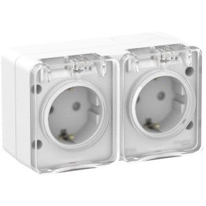 Розетка 2-м ОП AtlasDesign Profi54 16А IP54 250В с заземл. защ. шторки бел. SE ATN540126 ATN540126