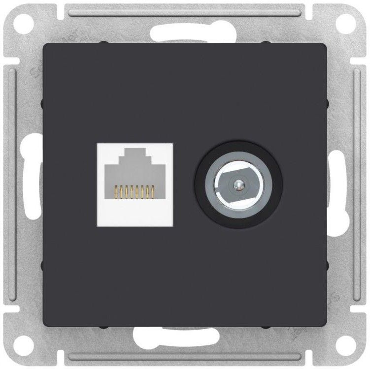 Розетка компьютерная + телевизионная 2-м AtlasDesign RJ45 кат.5E + TV механизм карбон SE ATN001089