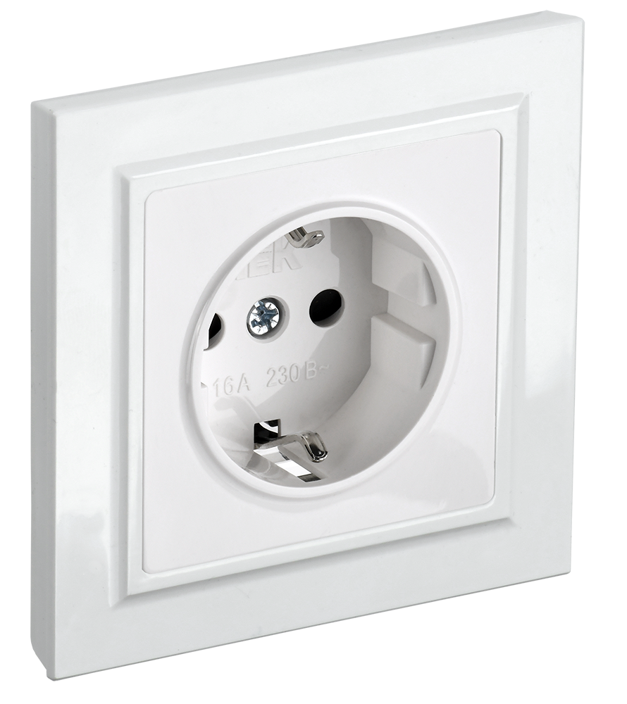 BRITE Розетка 1-местная с заземлением с защитными шторками 16А в сборе РСР14-1-0-БрБ белый IEK BR-R14-16-K01-F