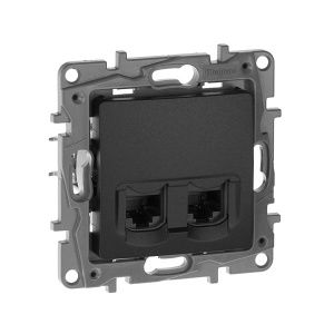 ETIKA Розетка компьютерная двойная RJ45 категория 5Е UTP антрацит 672655