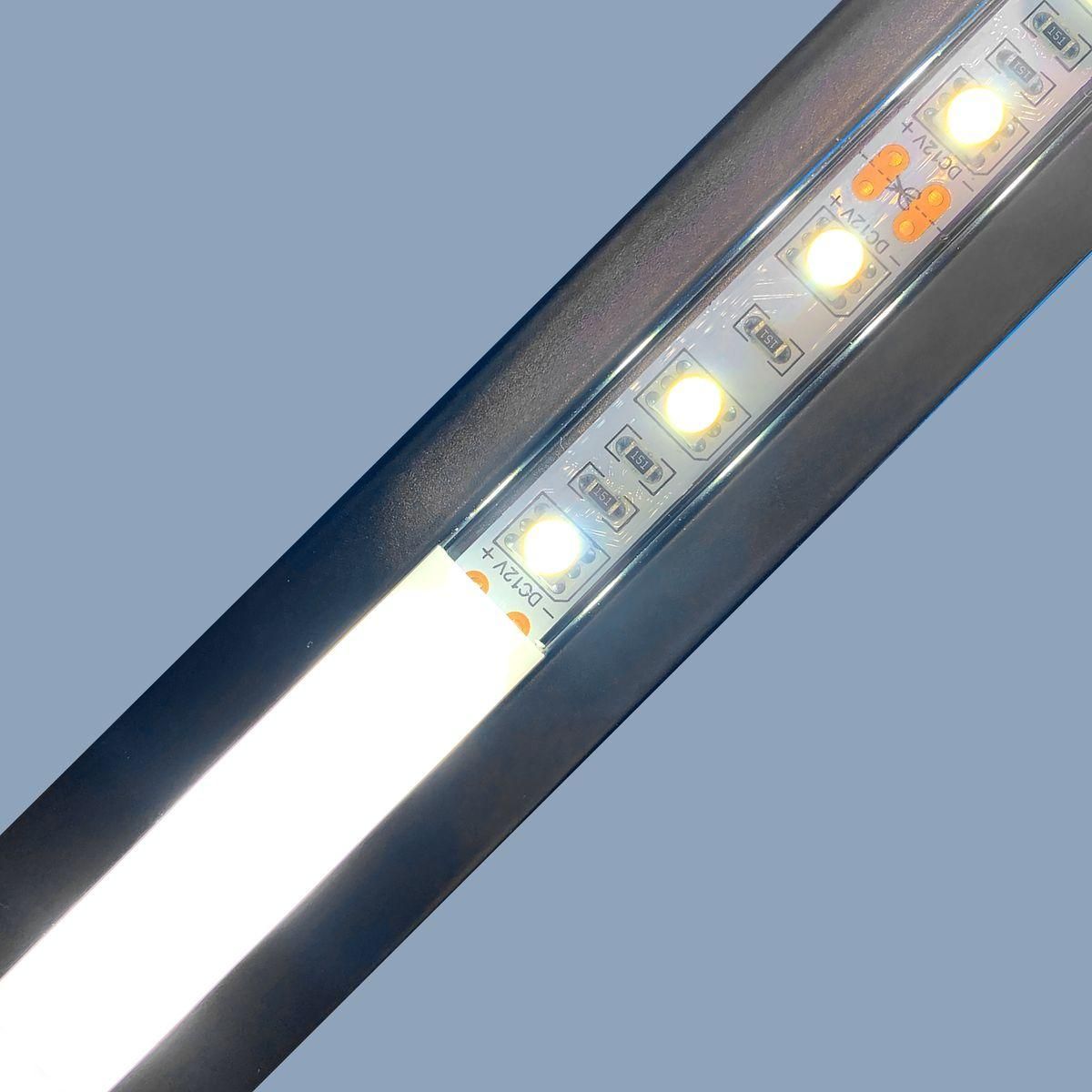 Профиль алюминиевый для светодиодной ленты, анод., встраиваемый, черный, 22х6мм, 2м, шир. ленты до 10мм, индивидуальная упаковка (рассеиватель белый м - Фото 7