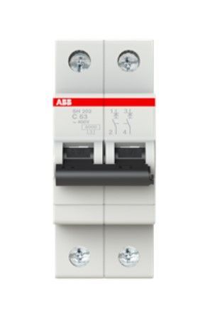 Автоматический выключатель SH202-C63, 2P, 63А, хар-ка C, 6kA 2CDS212001R0634