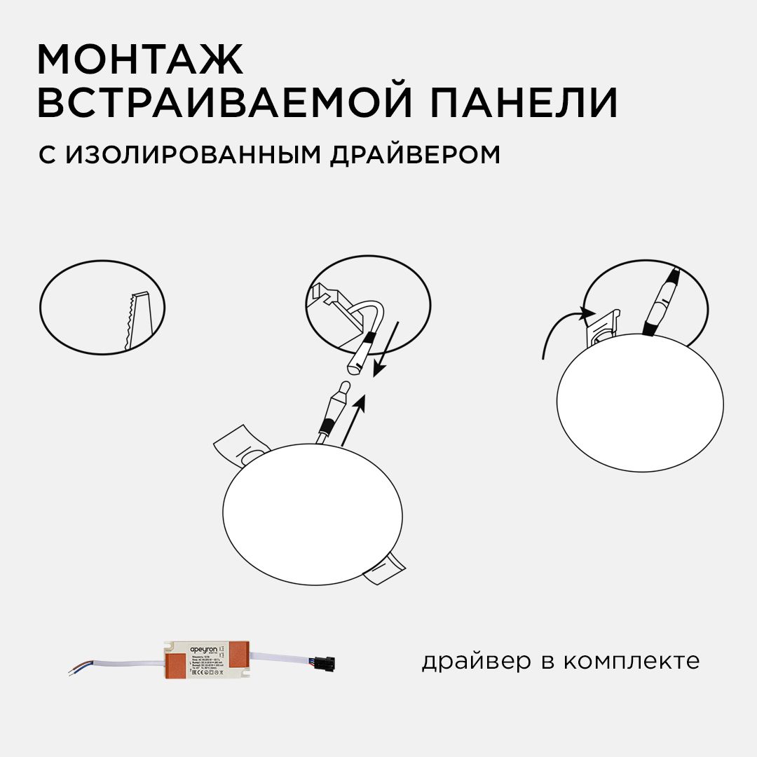 Панель светодиодная встраиваемая безрамочная FLP, 12Вт (8Вт+4Вт), 230В/50Гц, 1020лм, 6500К, IP20, ø1 - Фото 11