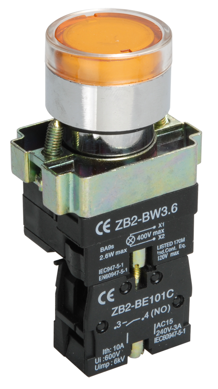 Кнопка управления LAY5-BW3561 с подсветкой желтый 1NO IEK