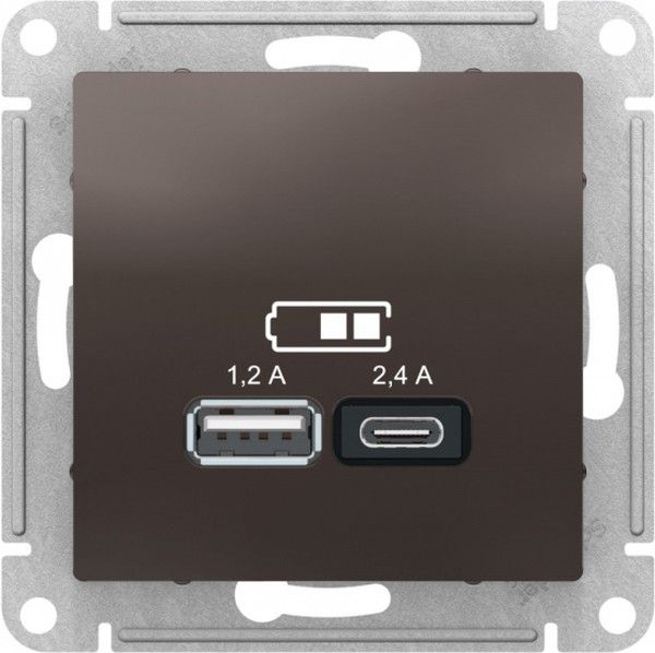 Розетка USB AtlasDesign тип A+C 5В/2.4А 2х5В/1.2А механизм мокко SE ATN000639 - Фото 2