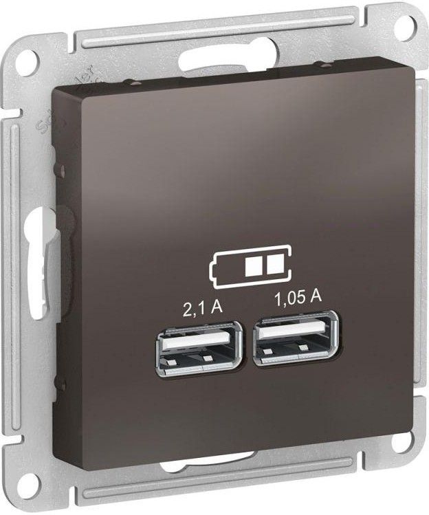 Розетка USB AtlasDesign тип A+A 5В 1х2.1А 2х1.05А механизм мокко SE ATN000633