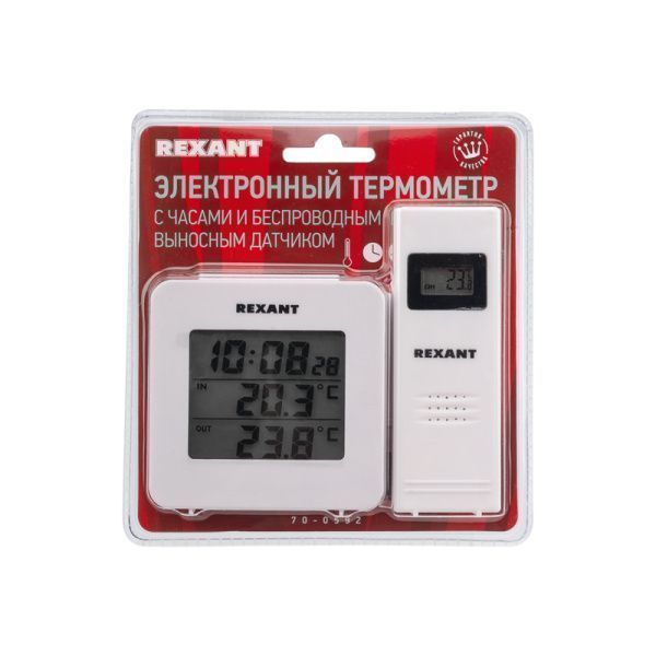 Электронный термометр с часами и беспроводным выносным датчиком - Фото 5