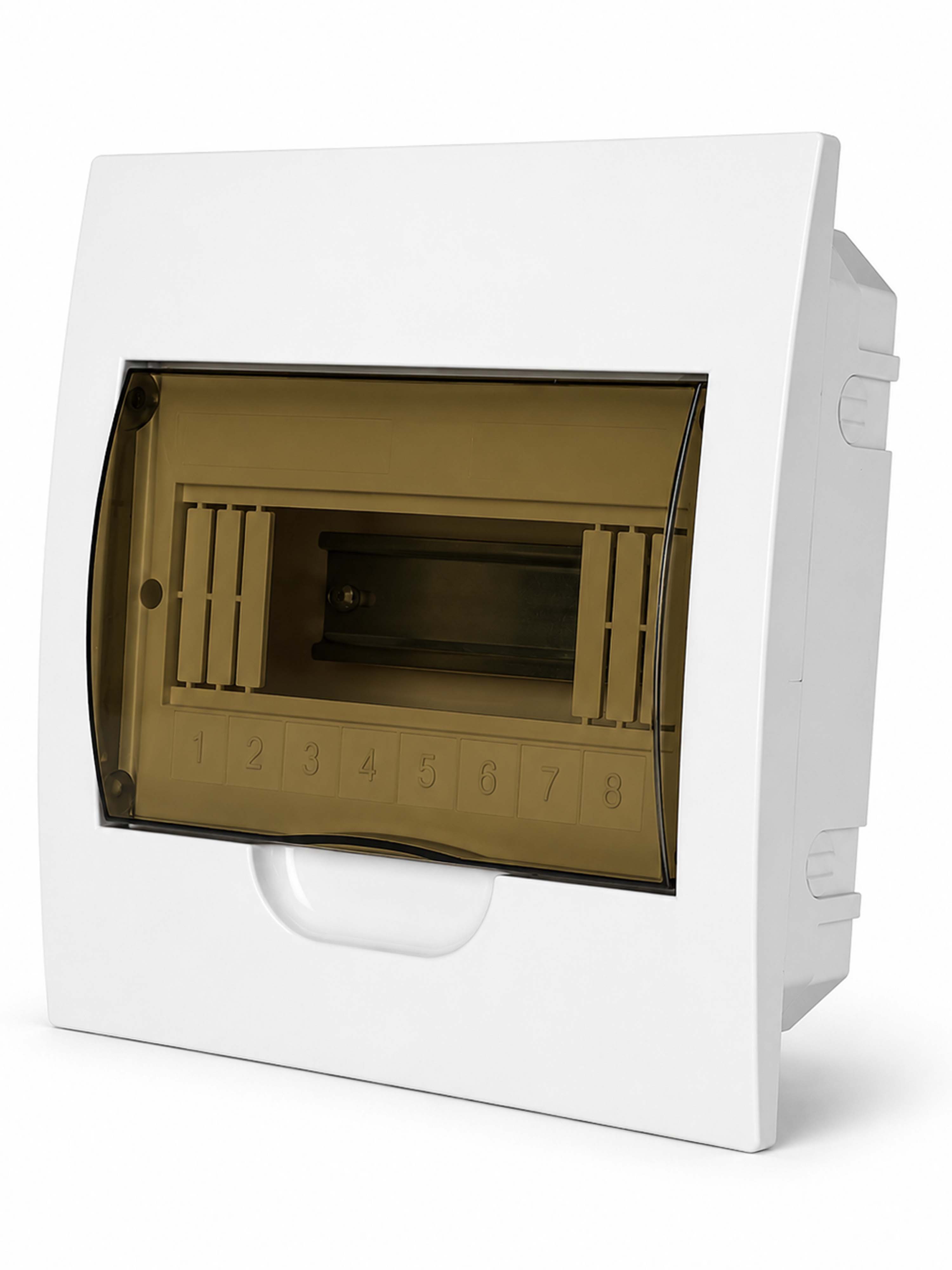 Корпус пластиковый БЕЛЫЙ ЩРВ-П-8, черная прозрачная дверь IP41, DEKRON DEK06103-0036