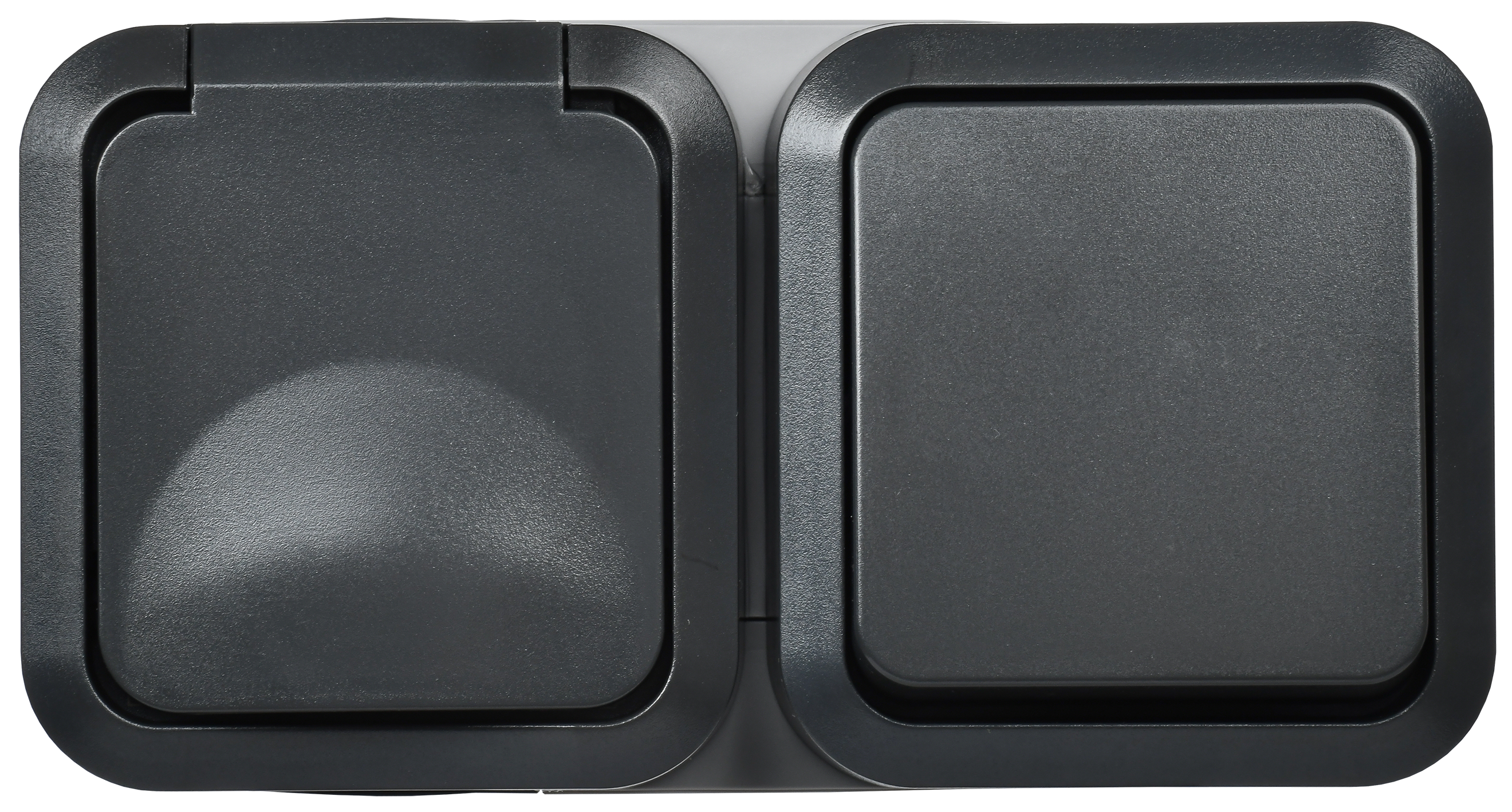 TORS Блок розетка + выключатель горизонтальный 16А IP55 TS142 графит IEK TS-G10-6-55-V-K53