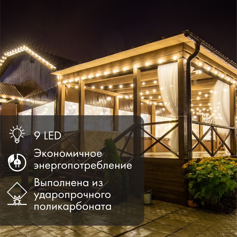 Лампа светодиодная, диаметр 50мм, E27, 9 LED, 1Вт, ТЕПЛЫЙ БЕЛЫЙ, прозрачная колба, 230В NEON-NIGHT - Фото 2