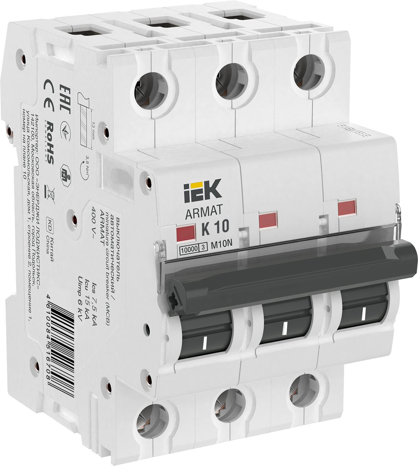 ARMAT Автоматический выключатель M10N 3P K 10А IEK Для защиты элетросети