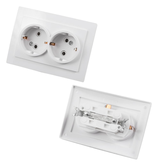 Розетка 2-местная RS16-238-Б скрытой установки Белая 16А, IP20 с заземляющим контактом RS16-238-Б
