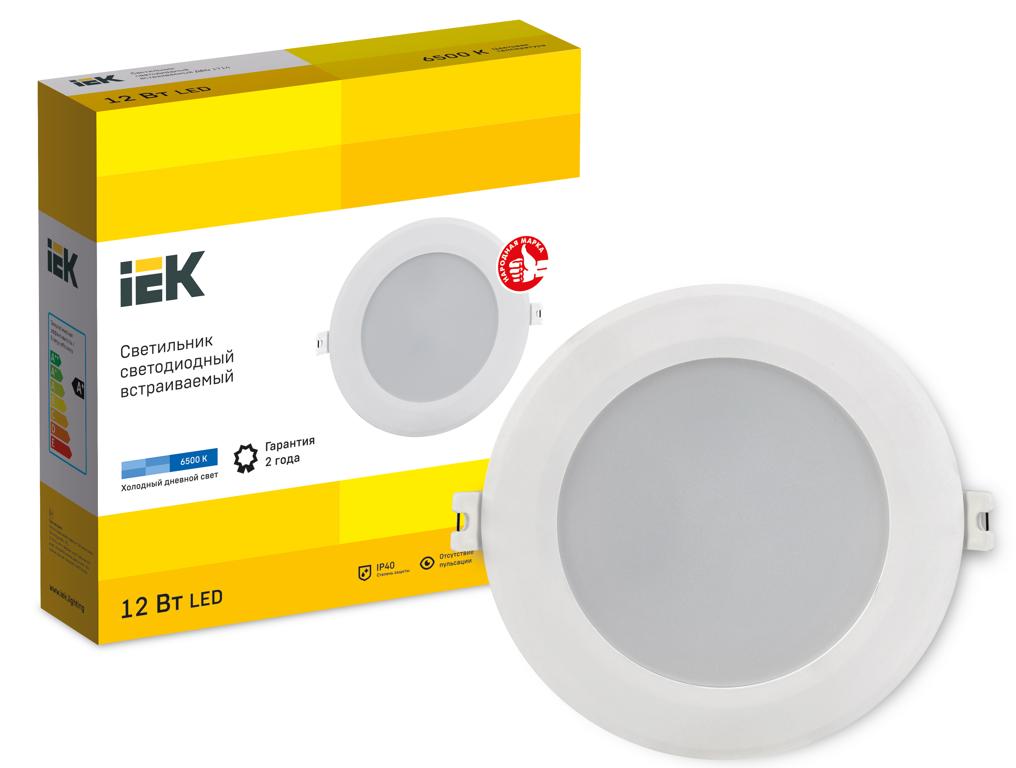 Светильник светодиодный ДВО 1714 белый круг 12Вт 6500К IP40 IEK - Фото 2