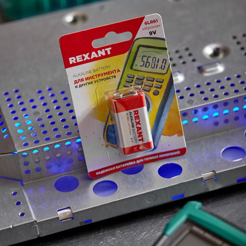 Батарейка алкалиновая 6LR61, 9В, 1 шт, «Крона», блистер REXANT - Фото 4