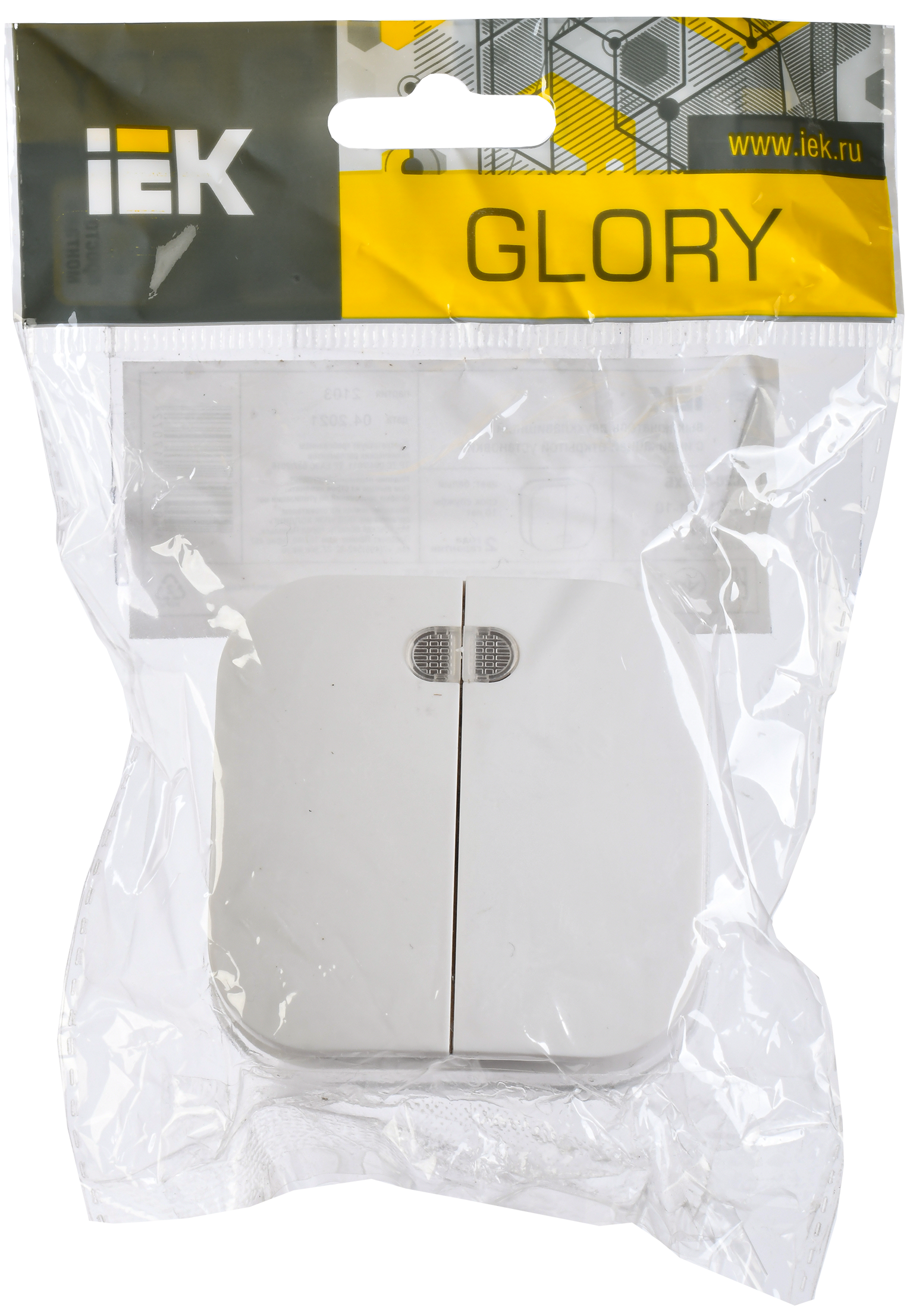 GLORY Выключатель 2-клавишный для открытой установки с индикацией 10А ВС20-2-1-ХБ белый IEK - Фото 2