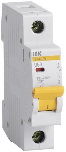 KARAT Автоматический выключатель ВА47-29 1P D 63А 4,5кА IEK MVA20-1-063-D