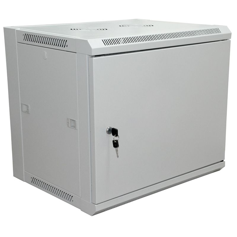 Шкаф настенный 19" 9U 600×450×500мм (ШxГxВ) -дверь металл, боковые стенки съемные (разобранный) RAL 7035 REXANT PRO