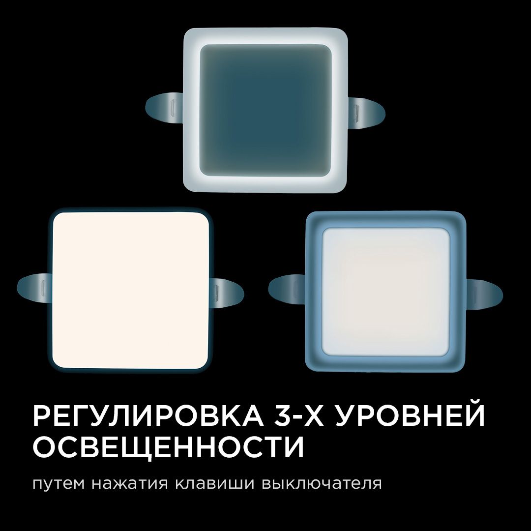Панель светодиодная встраиваемая безрамочная FLP, 9Вт (6Вт+3Вт), 230В/50Гц, 770лм, 6500К, IP20, 90х9 - Фото 4