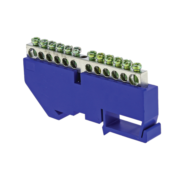 Шина "0" N (6x9мм) 14 отв. цинк синий изолятор на DIN-рейку EKF