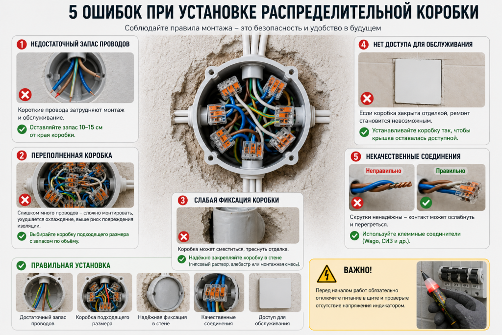 Как правильно установить распределительную коробку в стену?