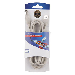 Кабель USB-А– USB-B, 2,4А, 1,8м, ПВХ, серый REXANT 06-3150