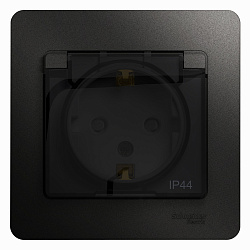 Розетка 1-м СП 1мод. Glossa 16А IP44 с заземл. защ. шторки с крышкой в сборе антрацит SE GSL000748 400335