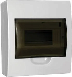 Корпус пластиковый БЕЛЫЙ ЩРН-П-8, черная прозрачная дверь IP41, DEKRON DEK06103-0025