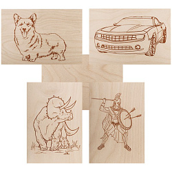 Доски для выжигания «Набор №2» (воин, динозавр, собака, машина, без рисунка), 148х210мм (А5), 5 шт., пакет REXANT 12-0937