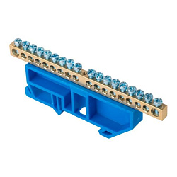 Шина "0" N (6x9мм) 18 отв. латунь синий изолятор на DIN-рейку EKF 