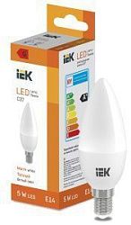 Лампа светодиодная "Свеча-C37" 5 Вт 400lm 3000K E14 IEK (ЭФ) LL-I-C37-5-230-30-E14