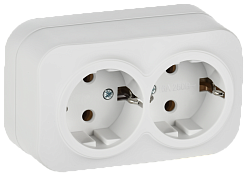 GLORY Розетка 2-местная для открытой установки с заземлением без защитных шторок 16А РС22-3-ХБм белый матовый IEK ERH21-K01M-16