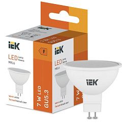 Лампа светодиодная MR16 7 Вт 450lm 3000K GU5.3 IEK LL-I-MR16-7-230-30-GU5