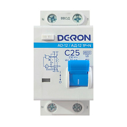 Автоматический выключатель дифференциального тока АД12 1P+N С25A АС30мА4.5KA ad12-2-C25-30AC-dek