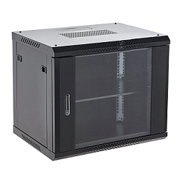Настенный шкаф 19" 9U 600×600×501 (ШxГxВ), дверь стекло, металлическая задняя стенка, боковые съемные стенки, RAL 9005 REXANT 04-0966-112