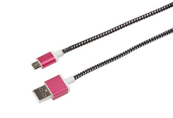 Кабель USB-A – micro USB, 2,4А, 1м, в черной тканевой оплетке, усиленный REXANT 18-4240
