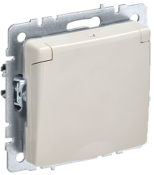 BRITE Розетка 1-местная с заземлением с защитными шторками и крышкой 16А IP44 РСбш10-3-44-БрКр бежевый IEK BR-R16-16-44-K10