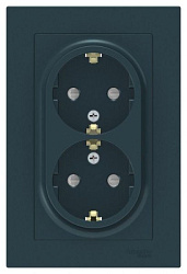 Розетка 2-м СП AtlasDesign 16А IP20 с заземл. защ. шторки в сборе изумруд SE ATN000826 1240447
