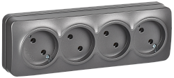 GLORY Розетка 4-местная для открытой установки без заземления без защитных шторок 10А РС24-2-ХСм сталь матовый IEK ERH40-K46M-10