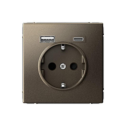 Розетка ArtGallery 16А с 2-мя заряд. устройствами USB A+C 5В/2.4А/3А 2х5В/1.5А механизм мокко SE GAL000632 1823421