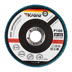 Круг лепестковый торцевой, циркониевый, P100, 125х22,2мм KRANZ KR-90-0016-1