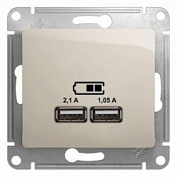 Розетка USB 2-м СП Glossa тип A+A 5В/2100мА 2х5В/1050мА механизм молочн. SE GSL000933 504577