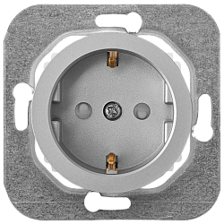 Розетка штепсельная со шторками с заземляющим контактом скрытой установки РС16-1406 серебро 11590BY