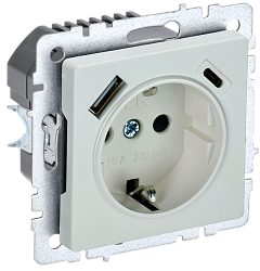 BRITE Розетка 1-местная с заземлением с защитными шторками 16А с USB A+C 18Вт РЮш11-1-БрЖ жемчуг IEK BR-R14-16-U22-018-K36