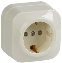 GLORY Розетка 1-местная для открытой установки с заземлением с защитными шторками 16А РСш20-3-ХК кремовый IEK 