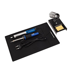 Набор К21 для пайки продвинутый 2 (паяльник, сменное жало, подставка, экстрактор, коврик) REXANT 09-3761