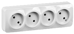 GLORY Розетка 4-местная для открытой установки без заземления без защитных шторок 10А РС24-2-ХБ белый IEK ERH40-K01-10