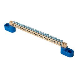 Шина "0" N (6x9мм) 20 отв. латунь 2 синих угловых изолятора EKF 