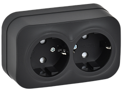 GLORY Розетка 2-местная для открытой установки с заземлением с защитными шторками 16А РСш22-3-ХЧм черный матовый IEK ERH24-K02M-16